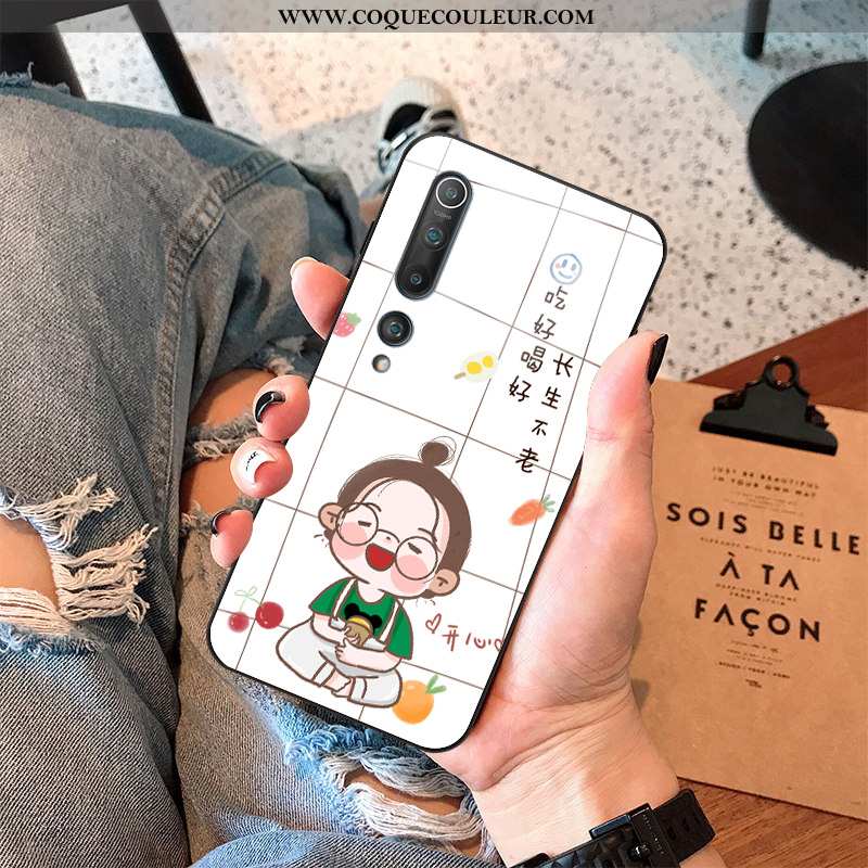 Étui Xiaomi Mi 10 Verre Protection Tendance, Coque Xiaomi Mi 10 Dessin Animé Difficile Rose