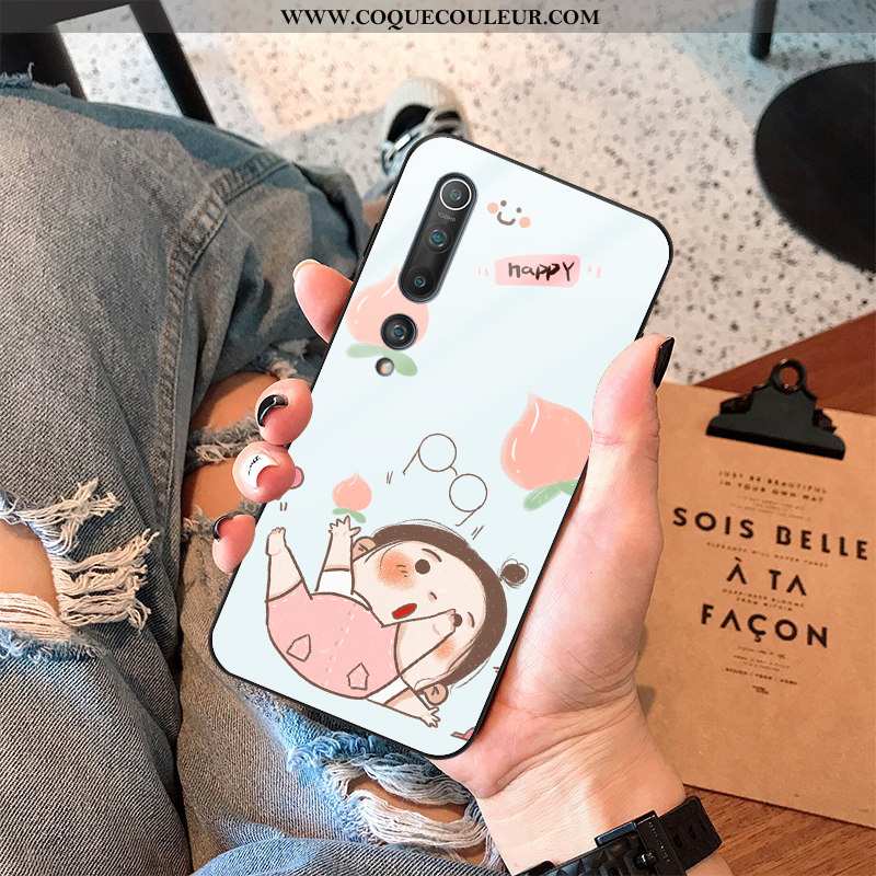 Étui Xiaomi Mi 10 Verre Protection Tendance, Coque Xiaomi Mi 10 Dessin Animé Difficile Rose