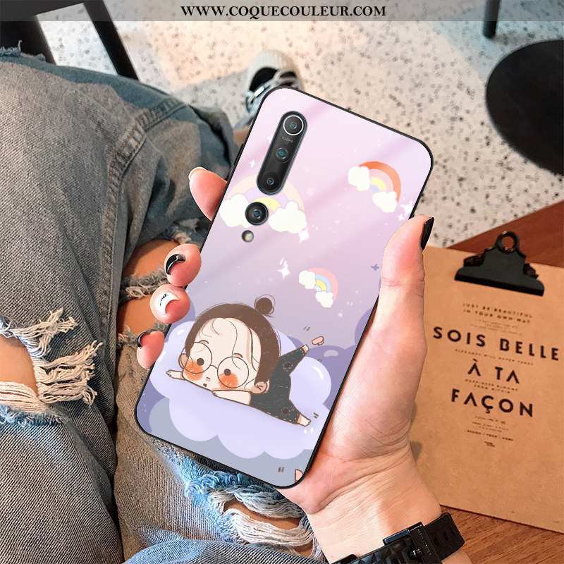 Étui Xiaomi Mi 10 Verre Protection Tendance, Coque Xiaomi Mi 10 Dessin Animé Difficile Rose