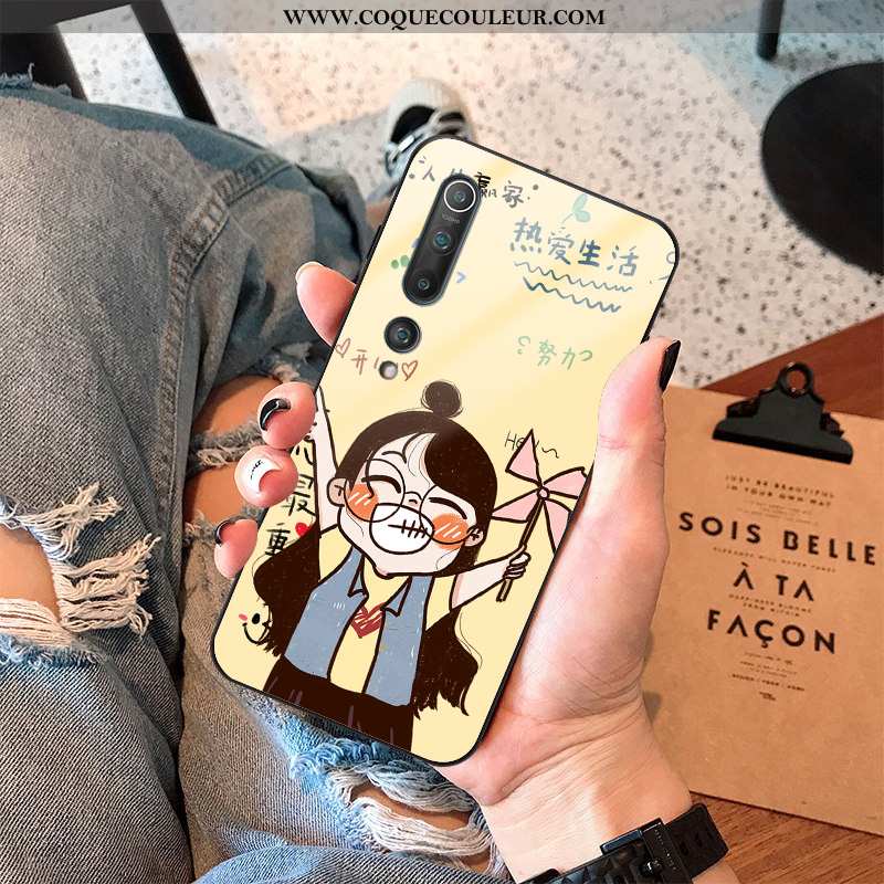 Étui Xiaomi Mi 10 Verre Protection Tendance, Coque Xiaomi Mi 10 Dessin Animé Difficile Rose