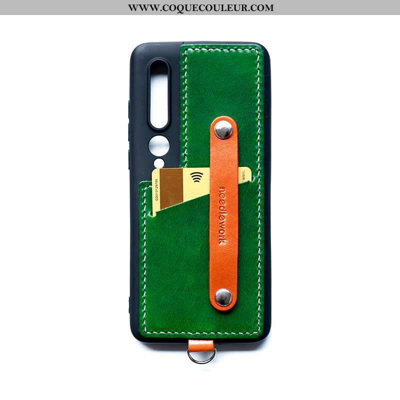 Étui Xiaomi Mi 10 Cuir Petit Coque, Coque Xiaomi Mi 10 Border Vert Verte