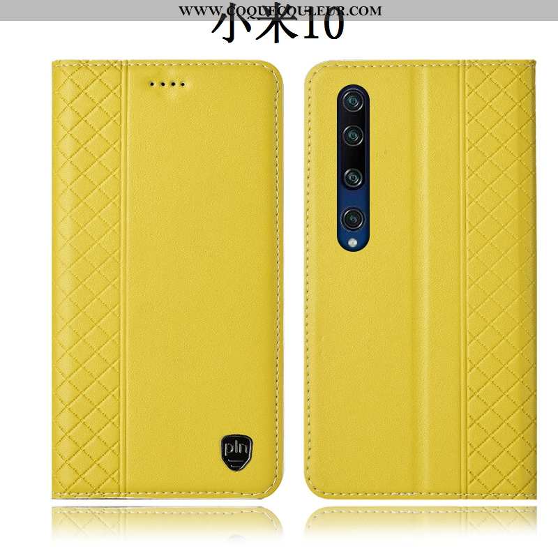 Étui Xiaomi Mi 10 Protection Coque Petit, Xiaomi Mi 10 Cuir Véritable Jaune