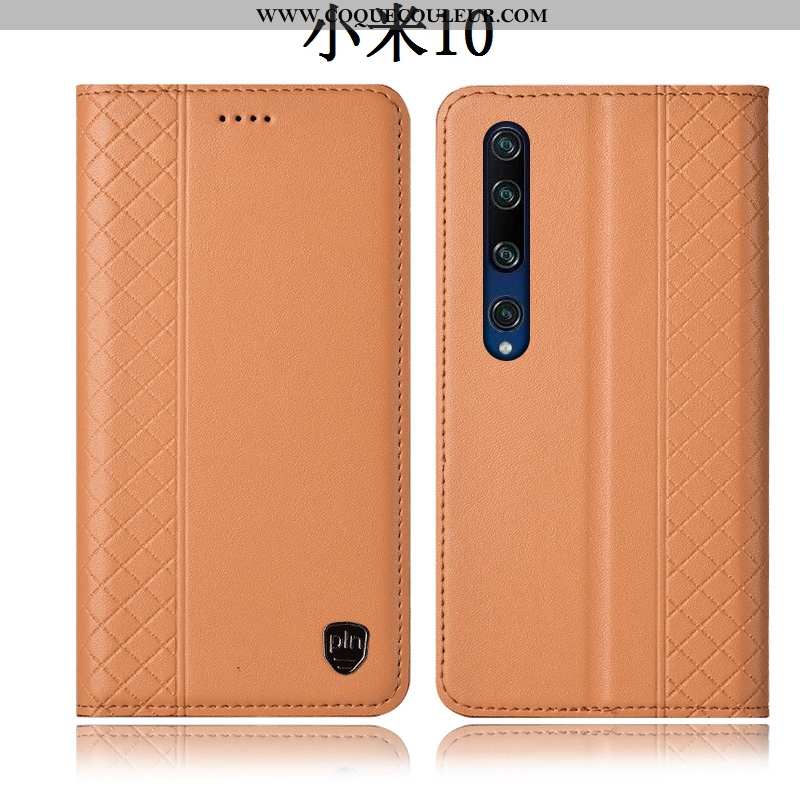 Étui Xiaomi Mi 10 Protection Coque Petit, Xiaomi Mi 10 Cuir Véritable Jaune