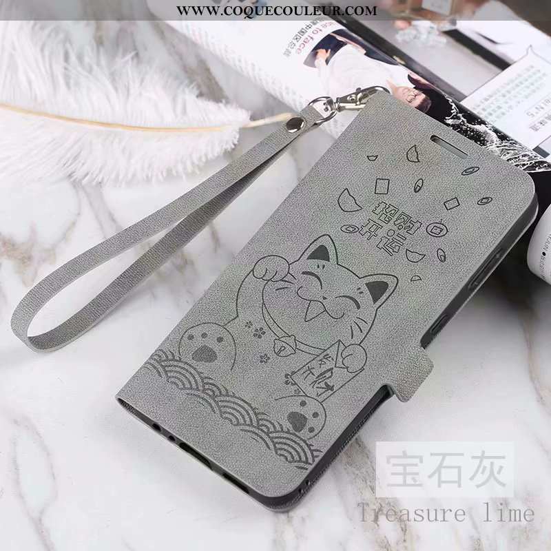 Housse Xiaomi Mi 8 Lite Vintage Modèle Fleurie Incassable, Étui Xiaomi Mi 8 Lite Cuir Clamshell Gris