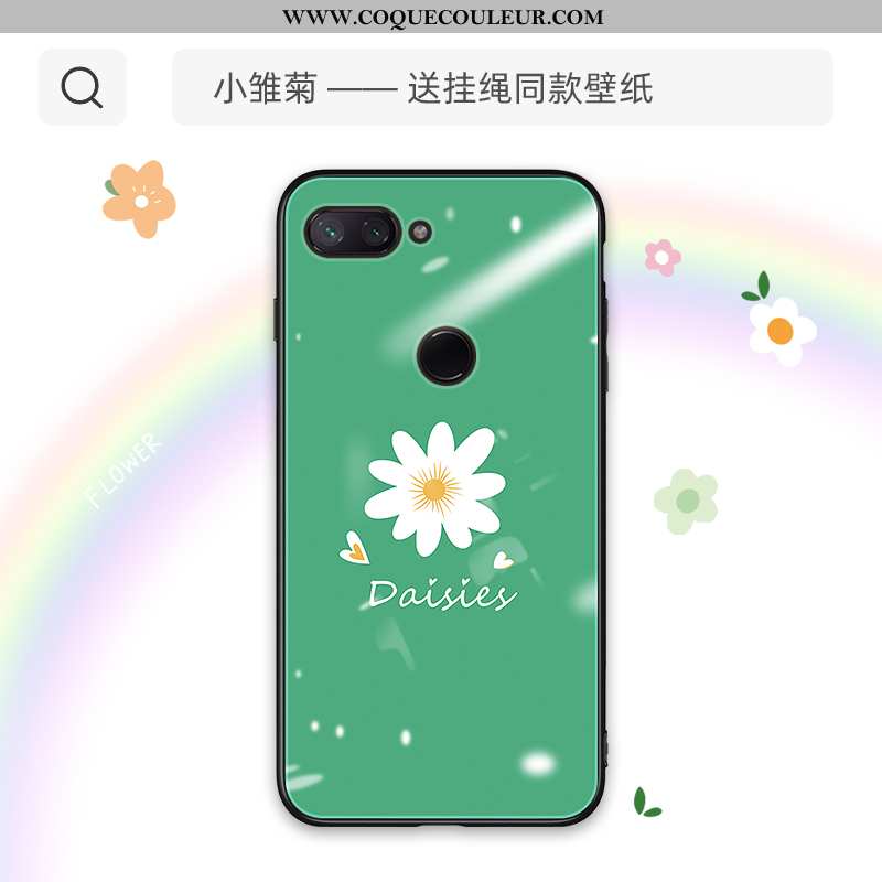 Housse Xiaomi Mi 8 Lite Verre Vent Étui, Étui Xiaomi Mi 8 Lite Charmant Petit Verte