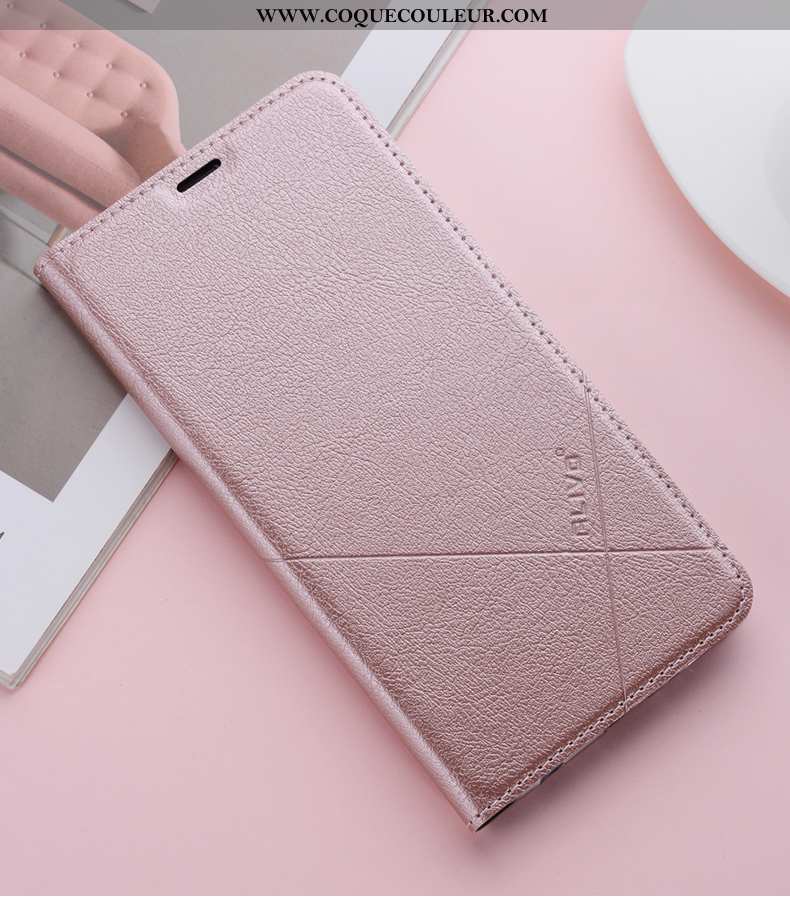 Coque Xiaomi Mi 8 Lite Cuir Silicone Clamshell, Housse Xiaomi Mi 8 Lite Fluide Doux Incassable Rose