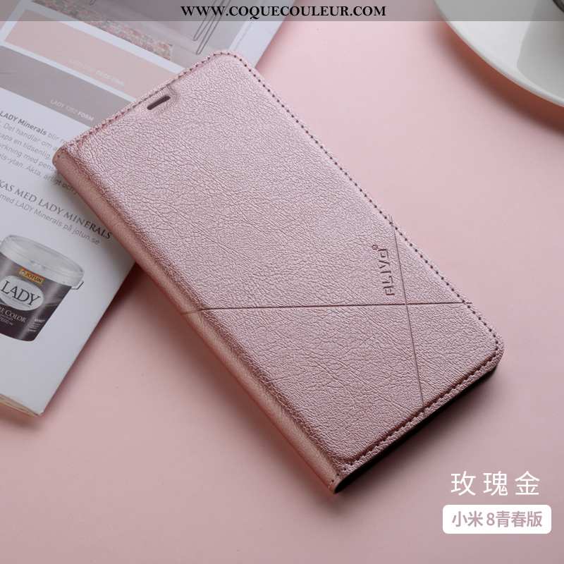 Coque Xiaomi Mi 8 Lite Cuir Silicone Clamshell, Housse Xiaomi Mi 8 Lite Fluide Doux Incassable Rose