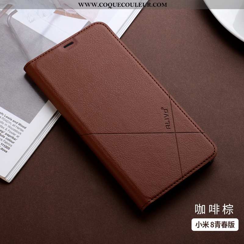 Coque Xiaomi Mi 8 Lite Cuir Silicone Clamshell, Housse Xiaomi Mi 8 Lite Fluide Doux Incassable Rose