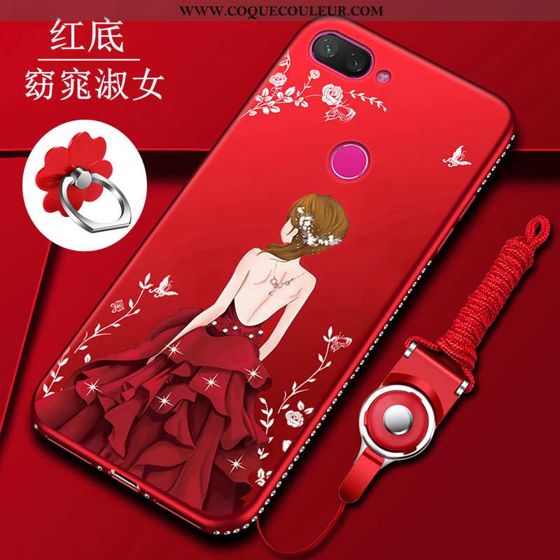 Housse Xiaomi Mi 8 Lite Délavé En Daim Net Rouge Rouge, Étui Xiaomi Mi 8 Lite Ornements Suspendus