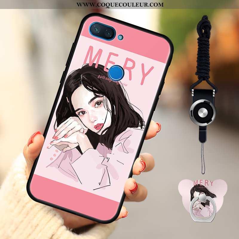 Étui Xiaomi Mi 8 Lite Fluide Doux Dessin Animé Rose, Coque Xiaomi Mi 8 Lite Délavé En Daim Téléphone