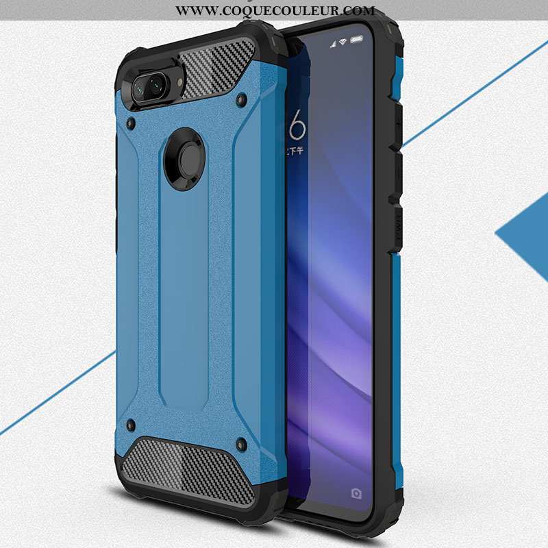 Étui Xiaomi Mi 8 Lite Fluide Doux Coque Difficile, Xiaomi Mi 8 Lite Délavé En Daim Incassable Bleu