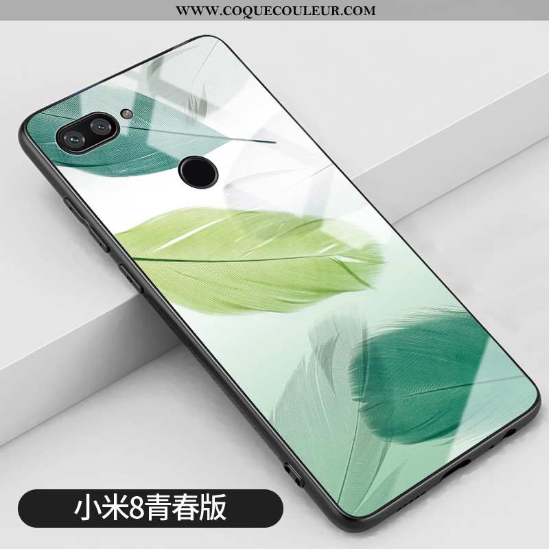 Housse Xiaomi Mi 8 Lite Verre Difficile Petit, Étui Xiaomi Mi 8 Lite Tendance Vert Verte