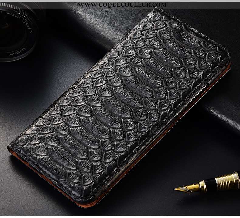 Étui Xiaomi Mi 8 Pro Fluide Doux Cuir Véritable Modèle Fleurie, Coque Xiaomi Mi 8 Pro Silicone Noir