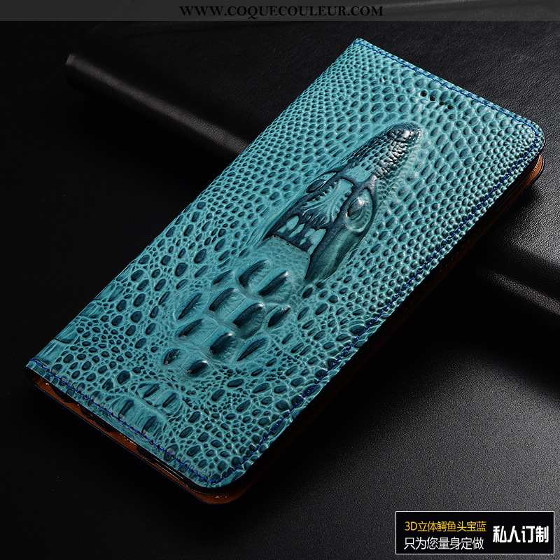Étui Xiaomi Mi 8 Pro Protection Crocodile Étui, Coque Xiaomi Mi 8 Pro Cuir Véritable Clamshell Bleu