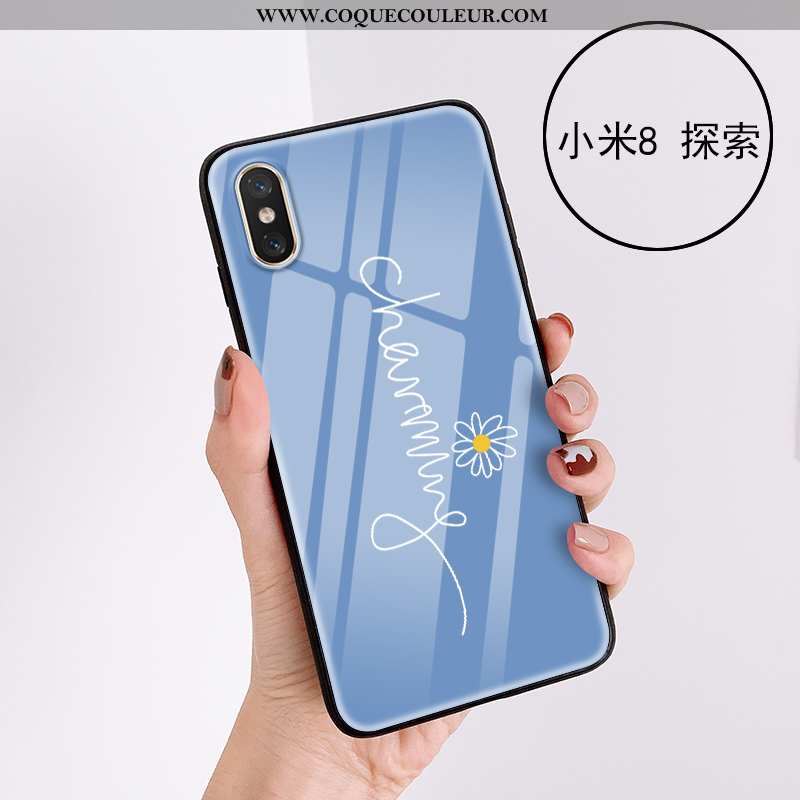 Housse Xiaomi Mi 8 Pro Verre Jeunesse Petit, Étui Xiaomi Mi 8 Pro Charmant Modèle Fleurie Rose