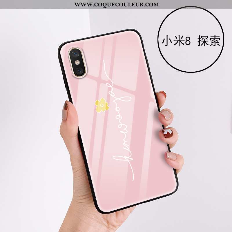 Housse Xiaomi Mi 8 Pro Verre Jeunesse Petit, Étui Xiaomi Mi 8 Pro Charmant Modèle Fleurie Rose