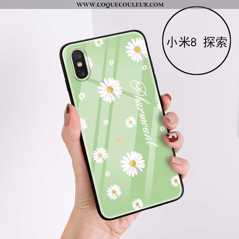 Housse Xiaomi Mi 8 Pro Verre Jeunesse Petit, Étui Xiaomi Mi 8 Pro Charmant Modèle Fleurie Rose