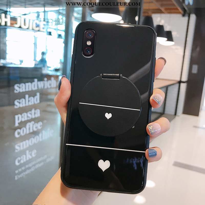 Coque Xiaomi Mi 8 Pro Verre Petit, Housse Xiaomi Mi 8 Pro Transparent Tempérer Noir