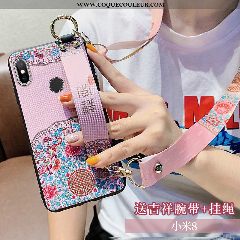 Coque Xiaomi Mi 8 Cou Suspendu Rose Téléphone Portable, Housse Xiaomi Mi 8 Silicone Tout Compris