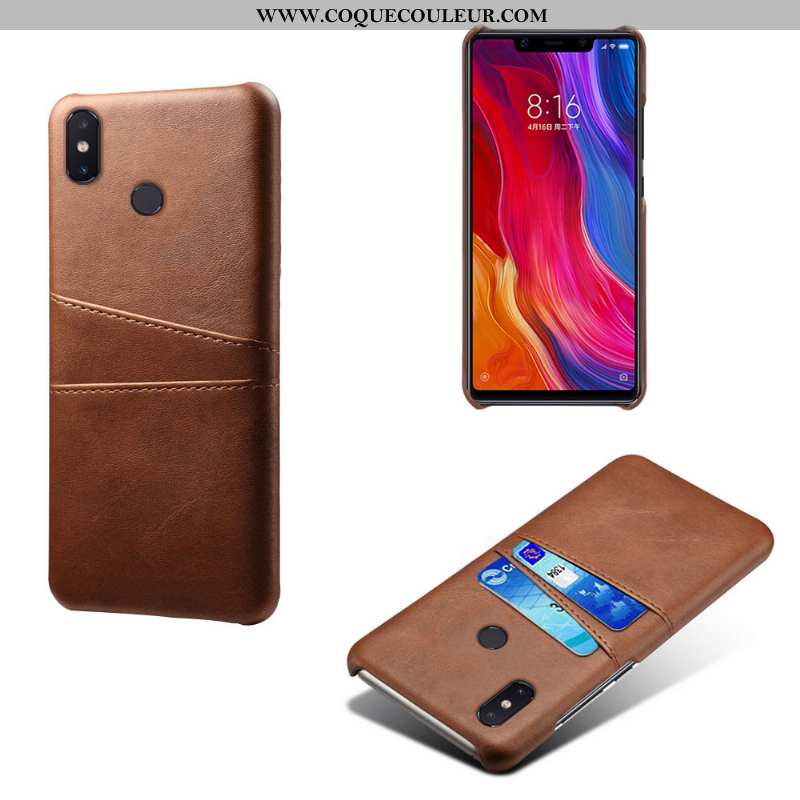 Housse Xiaomi Mi 8 Protection Téléphone Portable Carte, Étui Xiaomi Mi 8 Cuir Coque Marron