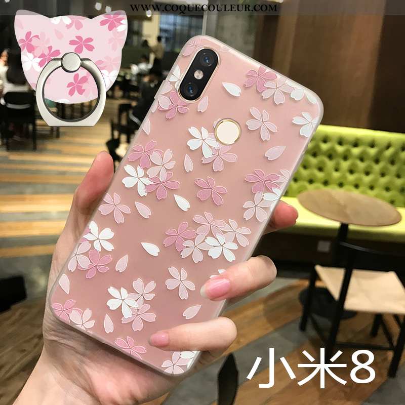 Housse Xiaomi Mi 8 Modèle Fleurie Nouveau Petit, Étui Xiaomi Mi 8 Fluide Doux Net Rouge Rose