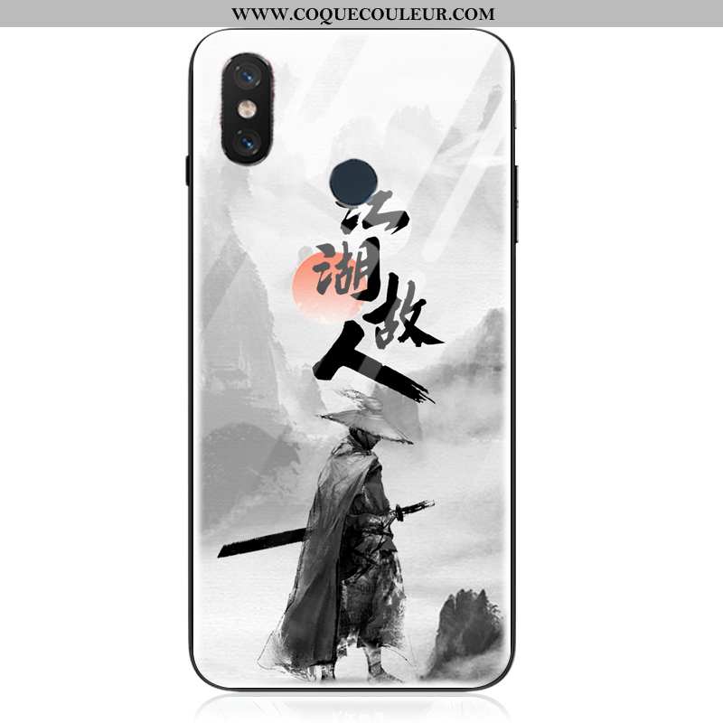 Étui Xiaomi Mi 8 Verre Silicone Modèle Fleurie, Coque Xiaomi Mi 8 Tendance Vent Gris