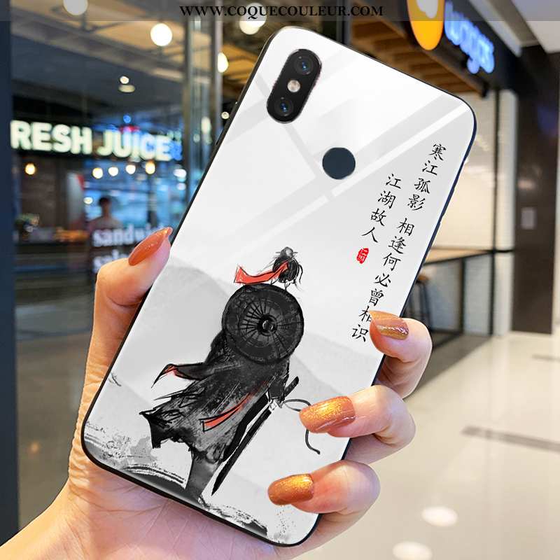 Étui Xiaomi Mi 8 Verre Silicone Modèle Fleurie, Coque Xiaomi Mi 8 Tendance Vent Gris