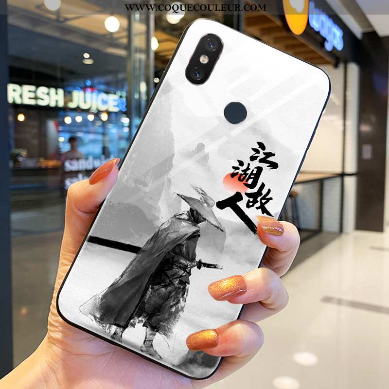 Étui Xiaomi Mi 8 Verre Silicone Modèle Fleurie, Coque Xiaomi Mi 8 Tendance Vent Gris