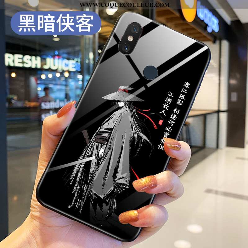 Étui Xiaomi Mi 8 Verre Silicone Modèle Fleurie, Coque Xiaomi Mi 8 Tendance Vent Gris