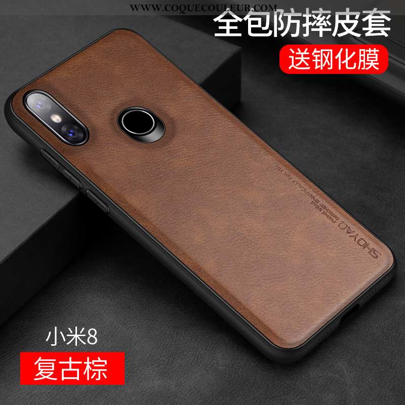 Coque Xiaomi Mi 8 Tendance Transparent Personnalité, Housse Xiaomi Mi 8 Cuir Téléphone Portable Noir