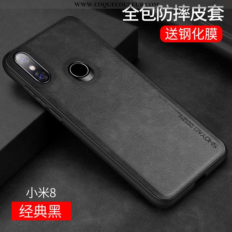 Coque Xiaomi Mi 8 Tendance Transparent Personnalité, Housse Xiaomi Mi 8 Cuir Téléphone Portable Noir