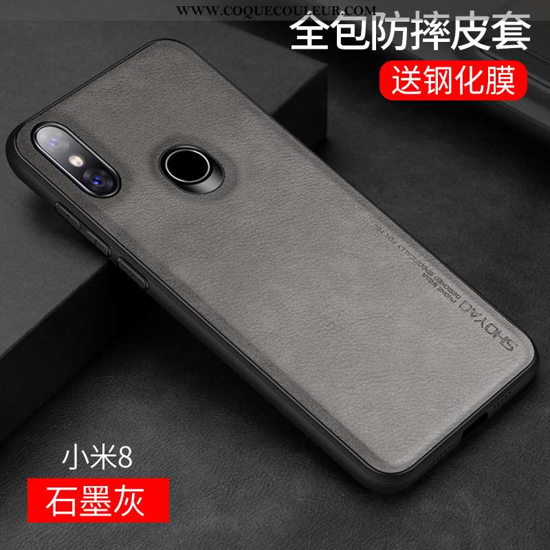 Coque Xiaomi Mi 8 Tendance Transparent Personnalité, Housse Xiaomi Mi 8 Cuir Téléphone Portable Noir