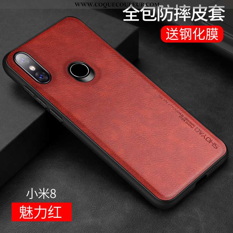 Coque Xiaomi Mi 8 Tendance Transparent Personnalité, Housse Xiaomi Mi 8 Cuir Téléphone Portable Noir