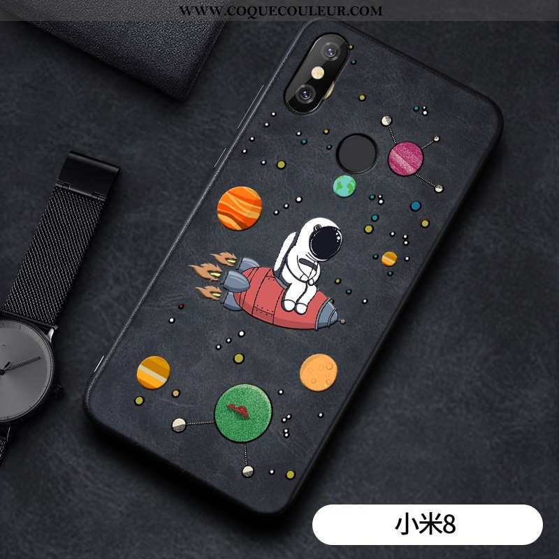 Étui Xiaomi Mi 8 Gaufrage Coque Créatif, Xiaomi Mi 8 Cuir Silicone Noir