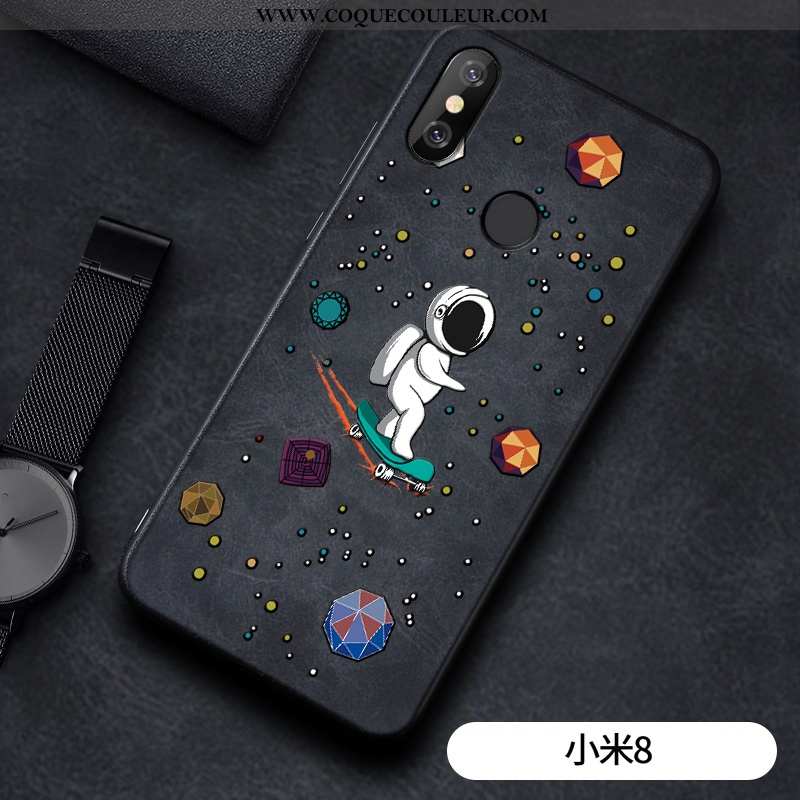 Étui Xiaomi Mi 8 Gaufrage Coque Créatif, Xiaomi Mi 8 Cuir Silicone Noir