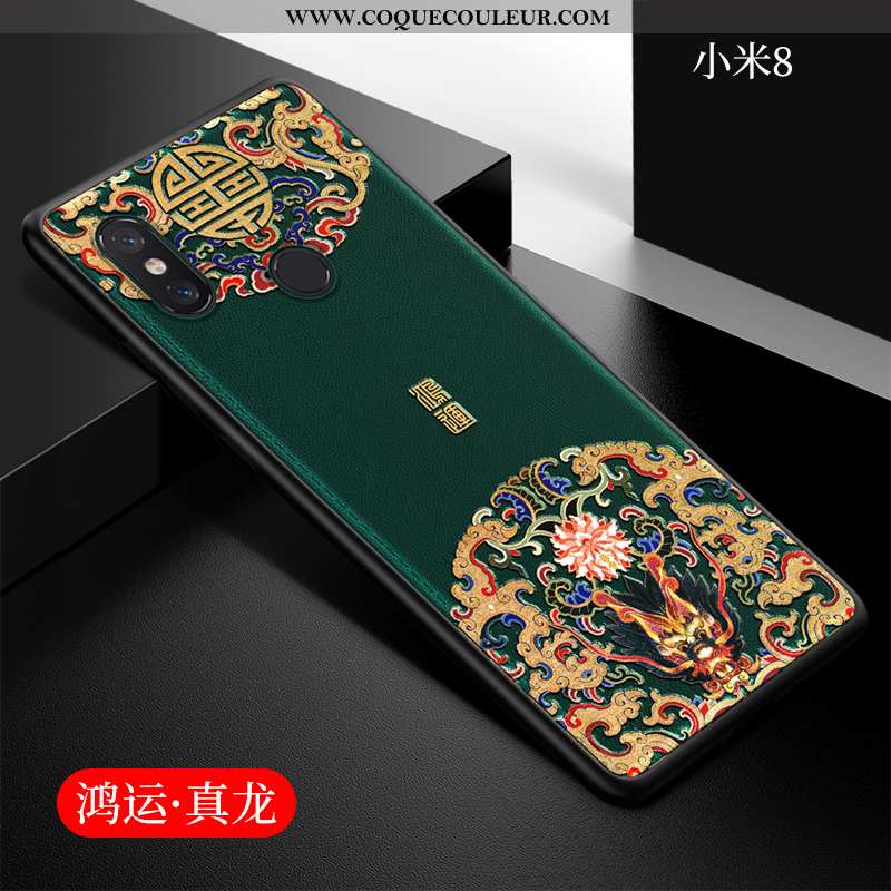 Housse Xiaomi Mi 8 Ultra Protection Étui, Étui Xiaomi Mi 8 Légère Style Chinois Verte