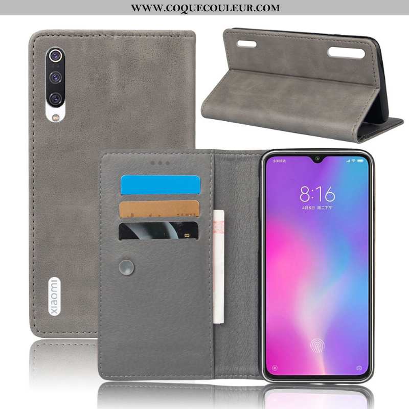 Étui Xiaomi Mi 9 Lite Cuir Coque Petit, Xiaomi Mi 9 Lite Protection Portefeuille Orange