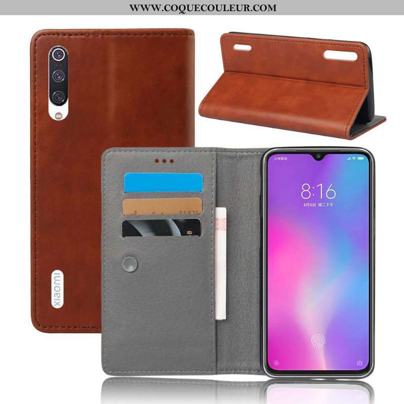 Étui Xiaomi Mi 9 Lite Cuir Coque Petit, Xiaomi Mi 9 Lite Protection Portefeuille Orange