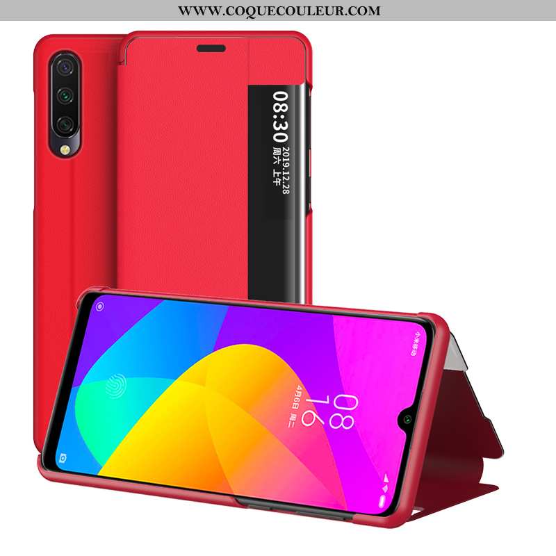 Housse Xiaomi Mi 9 Lite Créatif Téléphone Portable Incassable, Étui Xiaomi Mi 9 Lite Cuir Rouge