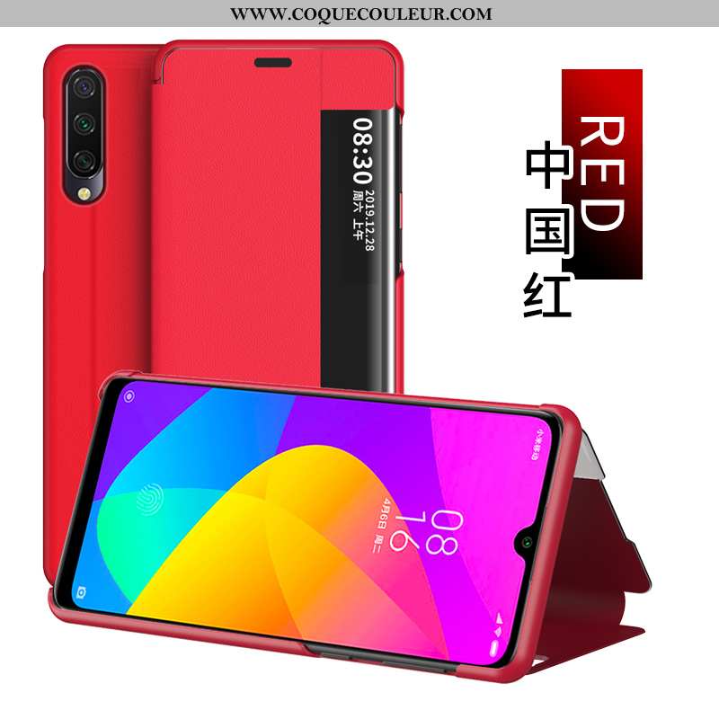 Housse Xiaomi Mi 9 Lite Créatif Téléphone Portable Incassable, Étui Xiaomi Mi 9 Lite Cuir Rouge