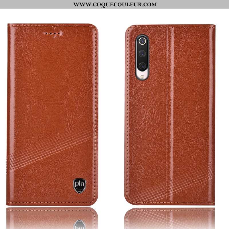 Housse Xiaomi Mi 9 Lite Cuir Véritable Rouge Incassable, Étui Xiaomi Mi 9 Lite Protection Coque Noir