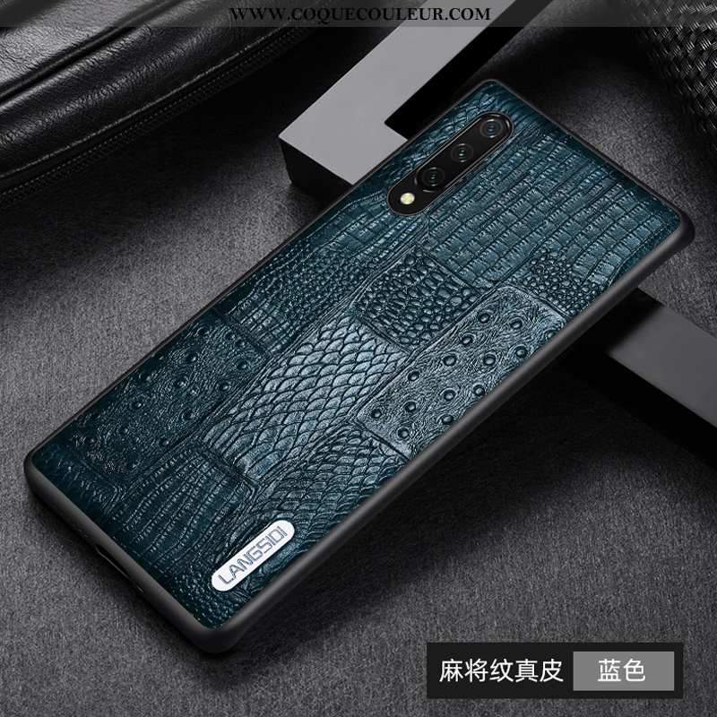 Housse Xiaomi Mi 9 Lite Cuir Véritable Bleu Téléphone Portable, Étui Xiaomi Mi 9 Lite Cuir Protectio