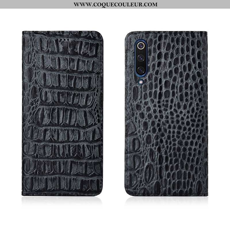 Coque Xiaomi Mi 9 Lite Cuir Véritable Petit Fluide Doux, Housse Xiaomi Mi 9 Lite Cuir Modèle Noir