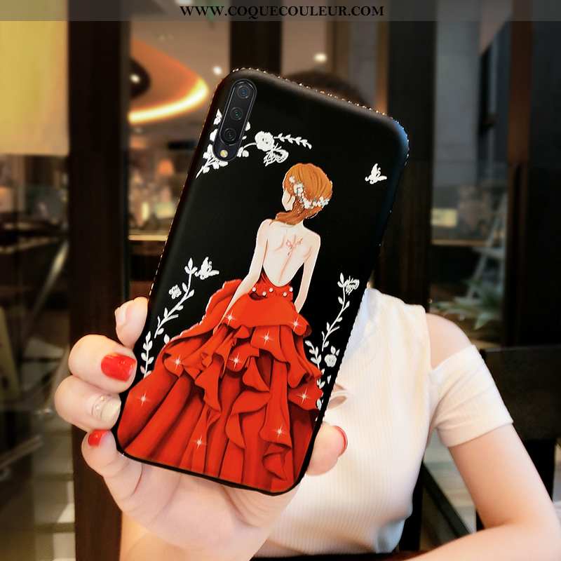 Coque Xiaomi Mi 9 Lite Cuir Étui, Housse Xiaomi Mi 9 Lite Fluide Doux Incruster Strass Rouge