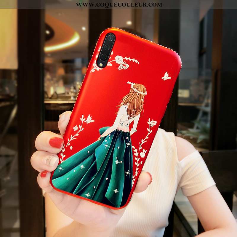 Coque Xiaomi Mi 9 Lite Cuir Étui, Housse Xiaomi Mi 9 Lite Fluide Doux Incruster Strass Rouge