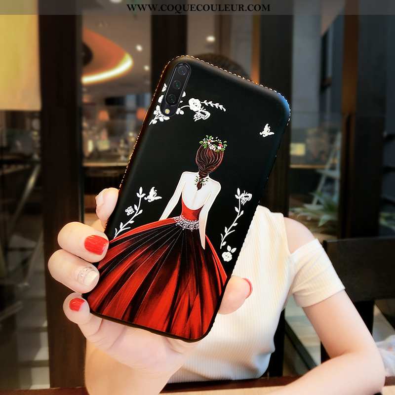 Coque Xiaomi Mi 9 Lite Cuir Étui, Housse Xiaomi Mi 9 Lite Fluide Doux Incruster Strass Rouge