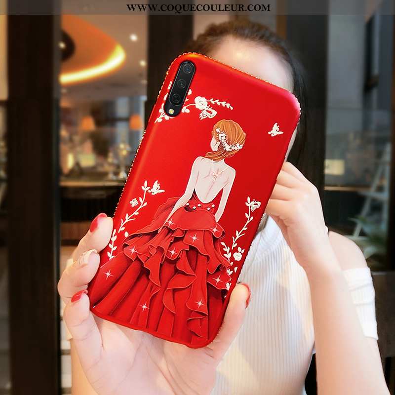 Coque Xiaomi Mi 9 Lite Cuir Étui, Housse Xiaomi Mi 9 Lite Fluide Doux Incruster Strass Rouge