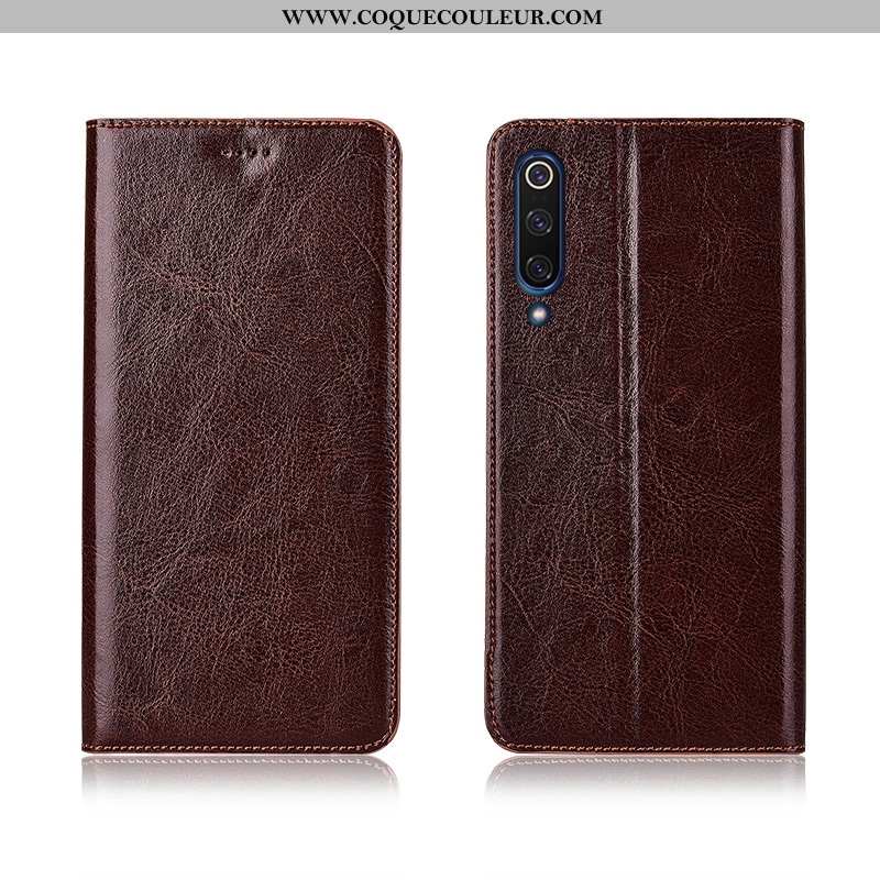 Étui Xiaomi Mi 9 Lite Modèle Fleurie Modèle Incassable, Coque Xiaomi Mi 9 Lite Fluide Doux Cuir Marr