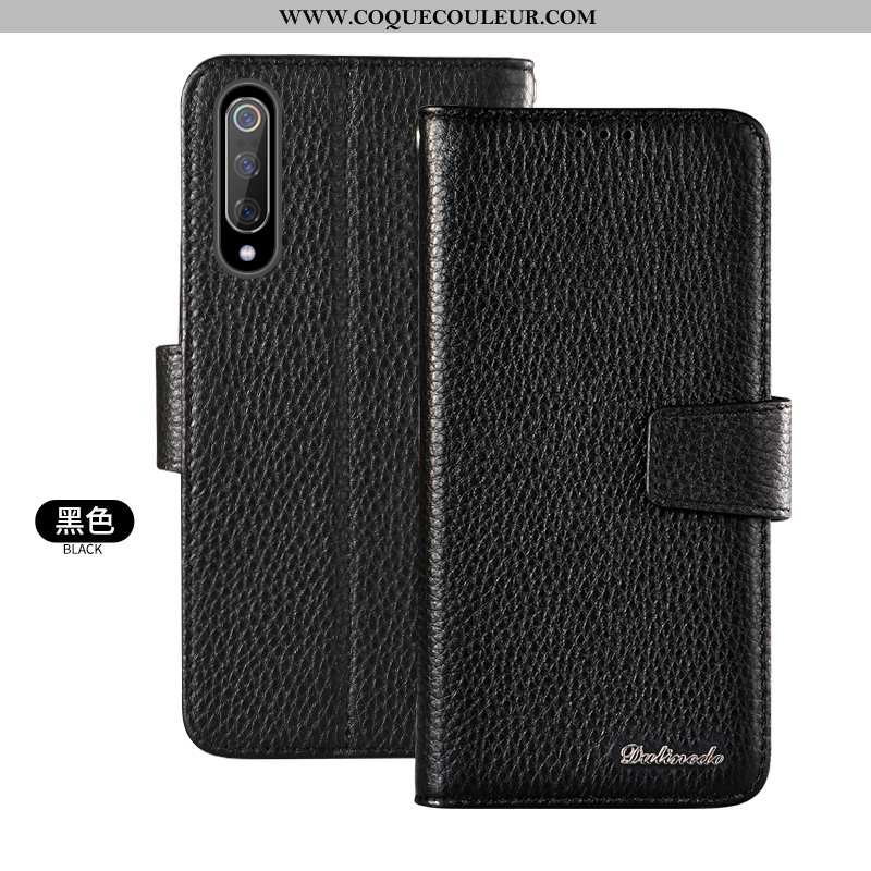 Étui Xiaomi Mi 9 Se Portefeuille Carte Housse, Coque Xiaomi Mi 9 Se Protection Cuir Véritable Noir