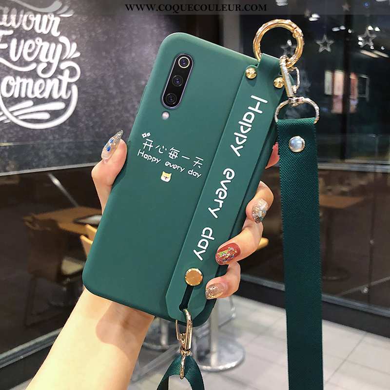 Étui Xiaomi Mi 9 Délavé En Daim Fluide Doux Modèle, Coque Xiaomi Mi 9 Cou Suspendu Protection Verte